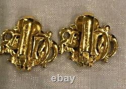 100% Authentic Vintage Christian Dior Gold-Tone Logo Clip Earrings