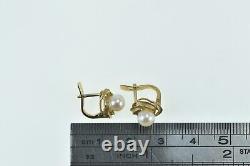 14K Vintage Pearl Classic Dangle French Clip Earrings Yellow Gold 68