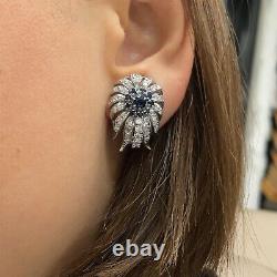 14k White Gold 2.75Ctw Diamond & Blue Sapphire Clip-On Earrings $5500 Vintage