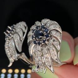 14k White Gold 2.75Ctw Diamond & Blue Sapphire Clip-On Earrings $5500 Vintage