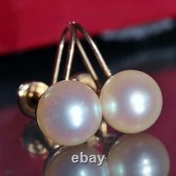 14k yellow gold earrings 8mm pearl non pierced screw back 1930's antique 3.0gr