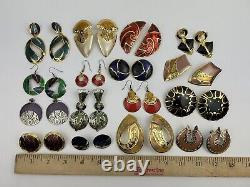 16 Vintage Edgar Berebi Pierced Clip On Gold Silver Enamel Laser Art Earrings