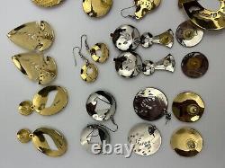 16 Vintage Edgar Berebi Pierced Clip On Gold Silver Enamel Laser Art Earrings