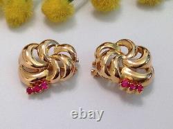 18kt Solid Rose Gold Vintage Clips Earrings With Rubies