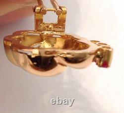 18kt Solid Rose Gold Vintage Clips Earrings With Rubies