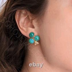 1940-60s Vintage Turquoise 14k Yellow Gold Earrings Clip Retro Mid Century Clubs