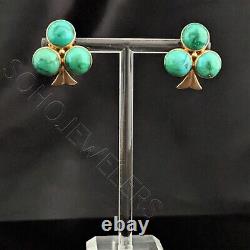 1940-60s Vintage Turquoise 14k Yellow Gold Earrings Clip Retro Mid Century Clubs