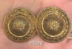 1990 Vintage Chanel Gold Plated Button Coin Clip Earrings