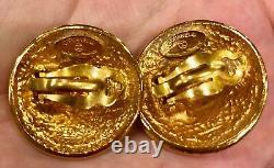 1990 Vintage Chanel Gold Plated Button Coin Clip Earrings