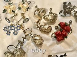 30+ pairs vintage screw back earrings rhinestone, enamel, etc many SIGNED