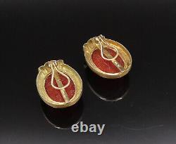 925 Silver Vintage Carved Scarab Beetle Carnelian Clip Back Earrings EG12223