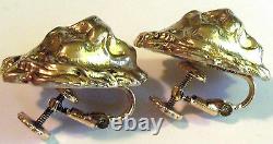 ACCESSOCRAFT GOLDPLATED LEO LION CLIP EARRINGS Vintage Estate jewelry best