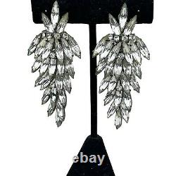 Albert Weiss Rhinestone Chandelier 3 Drop Clip Earrings Vintage Glamour Runway