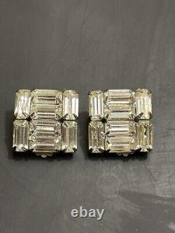 Albert Weiss Rhinestone Vintage Clip Earrings Art Deco Clear Rare Geometric 7/8