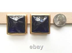 Anne Klein Couture Cobalt Blue Poured Resin Clip Earrings 1.5 Sq, Vtg, Defect