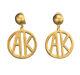 Anne Klein Vintage AK MONOGRAM Clip On Earrings Mogul Couture 80s 2.5 Gold LOGO