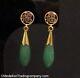 Antique 14k Gold Aventurine Jade Clip On Screw Back Earrings Happiness Chinese