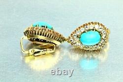 Antique 18K Rose Gold Turquoise 2.0ct White Sapphire Halo Clip Earrings
