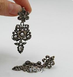 Antique Georgian Silver Diamond Floret Chandelier Clip Earrings
