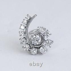 Antique Swirl Cluster Diamond Earrings 14K White Gold 1.30CT CZ Clip On Earrings