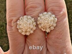 Antique Victorian Georgian Natural Seed Pearl 14k Gold Screw Clip Earrings