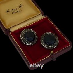 Antique Vintage Art Deco 925 Sterling Silver Black Onyx Cluster Earrings 14.7g