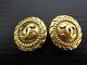 Auth CHANEL Gold Tone CC Logos Clip-On Earrings Vintage 6F290370N