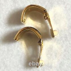 Auth HERMES Vintage Logos Cloisonne Ware Earrings Clip-On with Box Gold Tone