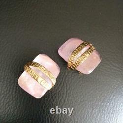 Auth Vintage CHANEL Pink Gripoix Gold Letter Plate Clip On Earrings Used Japan