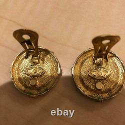 Authentic CHANEL Vintage Earrings Gold Black Coco Clip CC Logo USED AC0053