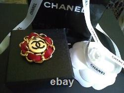 Authentic CHANEL Vintage Single Clip On Red Leather CC Logo Earring. One