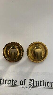 Authentic Chanel Vintage CC Logo Gold Pearl Round Clip Earrings With COA