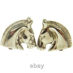 Authentic HERMES Vintage Logos Horse Motif Earrings Clip-On Silver AK16795h