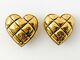 Authentic Sonia Rykiel Vintage Gold Tone Heart Clip-on Earrings Plaid Check
