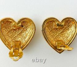 Authentic Sonia Rykiel Vintage Gold Tone Heart Clip-on Earrings Plaid Check