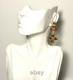 Authentic Vintage CHANEL 2way Cross Dangle Clip on Earrings With Gift Box