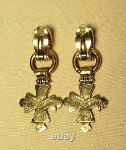 Authentic Vintage CHANEL 2way Cross Dangle Clip on Earrings With Gift Box