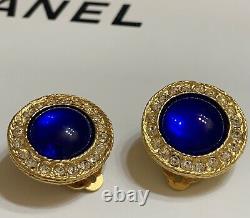 Authentic Vintage Chanel 1982 Blue Gripoix Glass Earrings Gold Plated