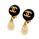 Authentic Vintage Chanel clip earrings CC logo black faux pearl dangle #ea3062