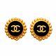 Authentic Vintage Chanel clip on earrings CC logo black round #af111