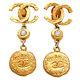 Authentic Vintage Chanel clip on earrings CC logo rhinestone dangle #ea3080