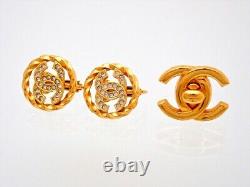 Authentic Vintage Chanel clip on earrings CC logo rhinestone round #AF004
