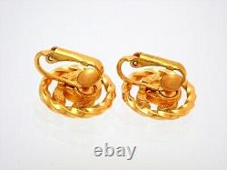 Authentic Vintage Chanel clip on earrings CC logo rhinestone round #AF004