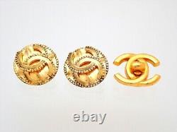 Authentic Vintage Chanel clip on earrings CC logo round #AF003