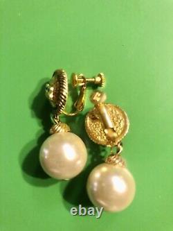 Authentic Vintage SONIA RYKIEL Dangling Large Pearl Earrings signed SR
