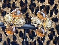 Beautiful Vintage Elsa Schiaparelli Gold Tone Signed Clip Earrings