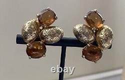 Beautiful Vintage Elsa Schiaparelli Gold Tone Signed Clip Earrings