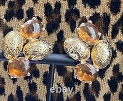 Beautiful Vintage Elsa Schiaparelli Gold Tone Signed Clip Earrings