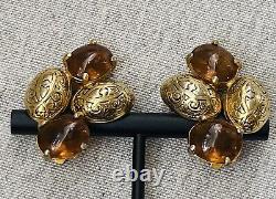 Beautiful Vintage Elsa Schiaparelli Gold Tone Signed Clip Earrings