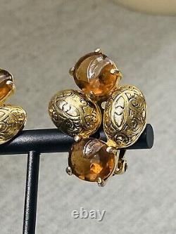 Beautiful Vintage Elsa Schiaparelli Gold Tone Signed Clip Earrings